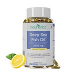 Neuherbs Deep Sea Omega 3 Fish Oil 30 Softgels for Men and Women, Omega 3 Supplement Triple Strength 2500 Mg for Muscle, Joints, Heart & Cognitive Support, No Fishy Burps with Lemon Flavour