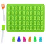 50-Cavity Bear Mould Wax Melt Moulds with 1 Oil Brush, Silicone Gummy Bear Candy Molds for DIY Baking Cake Food Chocolate Jelly, Mini Bear Baking Moulds for Chocolate, Wax Melt (Green, 1 Pcs)