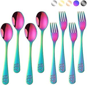 Kids Silverware Set, Poylim Children's Flatware,Safe Toddler Utensils, 4 Child Forks and 4 Child Spoons