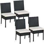 Outsunny 4 PE Rattan Outdoor Dining Chairs with Cushions, Patio Wicker Dining Chairs with Backrests for Porch, Deck, Garden, Cream White