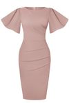 ihot Ladies Summer Dresses Wrap Church Bodycon Vacation Wedding Guest Cocktail Dating Party Go Out Dresses Nude Pink XL