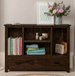 UNITEK FURNITURE Sheesham Wood Multipurpose Entryway Console Table with 1 Drawer & 4 Shelf Storage Solid Wooden Hall Side Table Furniture for Home Office Living Room - (Walnut Finish)