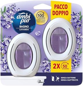 Ambi Pur Bagno Profumatore Per Ambienti, 2 Profumatori Bagno, Fragranza Lavanda, Diffusore Ambiente Con Tecnologia Elimina Odori, Durata Fino A 50 Giorni Per Profumatore