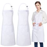 Jubatus 2 Pack 100% Cotton Aprons with 2 Pockets Cooking Chef Kitchen Adjustable Bib Apron for Women Men, White