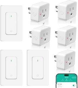 NineLeaf Slim WiFi Smart Plug w Switch, Remote App Control, 15A/1500W, Compatible with Alexa/Google Home via Tuya, Compact Design Control Anywhere,Timer/Schedule, TUV FCC, 2.4G Only(3Remotes 5Outlets)