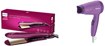 PHILIPS BHS738/00 Kerashine Titanium Wide Plate Straightener With SilkProtect Technology, Teal & Philips HP8100/46 Hair Dryer - Hair Care Combo