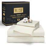 Hyde Lane Luxury 1000 Thread Count Sheets Queen, 100% Egyptian Cotton Sateen Sheet Set - 18" Deep Pocket Very Comfy & Thick Heavy, 4 PC (Queen, Ivory Cream)