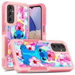 CASE TOWN for Galaxy A14, Rainbow Unicorn Design Dual Layer Heavy Duty Shockproof Defender Case Silicone Protective Armor Women Girl Phone Covers for Samsung Galaxy A14 5G (Cute Stitch)