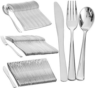 MATANA 180 Elegante Set di Posate in Plastica Argento Riutilizzabili - 60 Coltelli, 60 Forchette, 60 Cucchiai per Matrimoni, Compleanni, Feste ed Eventi