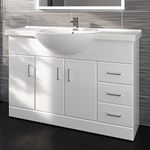 1200mm White Gloss Basin Vanity Unit Sink Cabinet Bathroom Drawer Storage Furniture