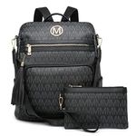 MKP COLLECTION Women Fashion Backpack Purse Convertible Large Ladies Rucksack Travel Shoulder Bags Handbag Set 2pcs w/Tassel, Black, 13.5" L x 6" W x 14.25" H, Rucksack Backpacks
