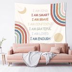 Imirell Boho Rainbow Tapestry 59Wx51H Inches Kids Teens Positive Inspirational Quotes Motivational Classroom Moon Sun Colorful Girl Art Hanging Bedroom Living Room Dorm Wall Blankets Home Decor Fabric