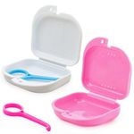 2 Pack Slim Retainer Case Mouth Guard Container with Vent Holes, Orthodontic Dental Retainer Box Mouthguard Storage Case Holder for Invisable Aligner, Braces and Teeth Mouth Tray - Pink and White