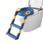 R for Rabbit Hiltop Potty Step Stool Training Seat with Ladder Step Up Non-Slip Steps Adjustable Foldable for Kids Baby 1 to 7 Years (Blue Yellow)