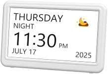Mesqool 7" Digital Calendar Day Clock for Seniors, Easy-Read Dementia Clock for Elderly with 20 Alarms & Reminders, Auto-Dimming, 12 Themes, 18 Ringtones, Photo Frame, Snooze (White)