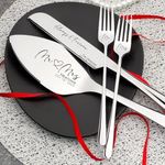 Cake Knife and Server Set for Wedding, Personalized Stainless Steel Cake Cutter Serving Set with Forks, Mr & Mrs Engraved Cake Server for Wedding, Anniversary, Birthday Bridal Gift