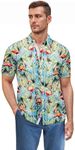 ETHANOL Men Classic Slim Fit Woven Short Sleeve Wrinkle Resistant Print Shirt MST46568 F19 RED S