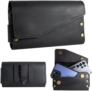 TarbicGear Leather Double Phone Case for Two Phones, Double Phone Holster for Men Belt, Belt Clip Dual Phone Pouch for iPhone 16 Pro Max, Samsung Galaxy S23 Ultra, for Work, Construction, Large Black