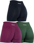 AUROLA Dream Collection Women Workout Shorts High Waist Gym Shorts, Scrunch Butt Seamless Athletic Shorts, Pack (Dark Black/Mountain View/Magenta), X-Small