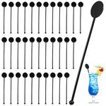 Angoily 100Pcs Cocktail Swizzle Sticks, 7 Inches Disc Top Drink Stirrers Cocktail Stirring Stick Plastic Coffee Whiskey Stirrers (Black)