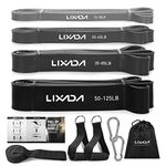 Lixada 4 Packs Pull Up Assist Bands Set Resistance Loop Bands Powerlifting Workout Exercise Stretch Bands with Door Anchor Foam Handles Hooks and Carry Bag