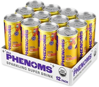 All Phenoms Energy & Focus Sparkling Organic Prebiotic & Probiotic Drink - Adaptogen Mushroom Blend (320mg Lions Mane), 75mg Green Tea Caffeine, 75mg L-Theanine, Vitamins B12 - Citrus Ginger, 12 Pack