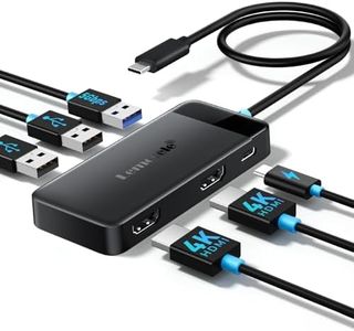 Lemorele USB C Hub 6-in-1 Dual HDMI 4K Docking Station - Long Cable Durable Hub with 100W PD Charging & USB 3.0, Wide Compatibility for Laptop/Gaming/Workstation
