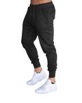 BUXKR Men's Slim Joggers Workout Pants for Gym Running and Bodybuilding Athletic Bottom Sweatpants with Deep Pockets, Black, Large