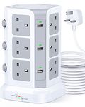 Tower Extension Lead With 5M Cable by KOOSLA, [13A 3250W] Surge Protector - 12 AC Outlets & 6 USB Ports Multi Plug Socket Charging Station, Tower Power Strip for Home, Office,Kitchen