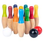 Nurnesy Wooden Backyard Skittles Yard Game Set with 10 Pins, 3 Balls and Carry Bag - Premium Lawn Bowling Game for Kids and Adults Indoor Outdoor - Grass Bowling Game Set (-10320211)