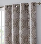 HLC.ME Montero Damask 100% Complete Blackout Shading Thermal Insulated Energy Efficient Heat/Cold Absorbing Grommet Heavy Curtain Drapery Panels for Living Room, 2 Panels (52 W x 96 L, Taupe)