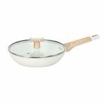 Kreme Ceracook Granite Ceramic Fry Pan 24cm with Glass Lid| Forged Aluminium Body| Ceramic Nonstick| Gas & Induction Compatible| ISI Certified | Taffeta Ivory