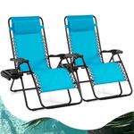 Goplus Zero Gravity Chair Set 2 Pack Adjustable Folding Lounge Recliners for Patio Outdoor Yard Beach Pool w/Cup Holder, 300-lb Weight Capacity (Light Blue)