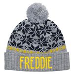 TeddyTs Personalised Child's Fairisle Chunky Knit Grey Bobble Hat (Grey & Yellow)