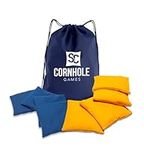 SC Cornhole Games Weather Resistant Cornhole Bags (Set of 8) - Professional Regulation Size- Use on Pro Corn Hole Boards or Bean Bag Toss Sets (Royal Blue/Yellow)