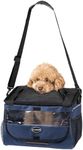 Navaris Pet Carrier for Bikes - Bike Basket Dog Carrier - Ideal Carriers for Small to Medium Dogs Up to 10kg (22lbs) - Drawstring Bag with Secure Locks and Strap - Blue