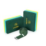 Wiselife Green Yellow Pro Blocks + Yoga Belt | Bricks + 8 feet Cotton Yoga Belt Combo Set | High Density Premium TPE Foam Material , Soft Surface, Triple Layer for Optimum Balance, Support & Cushion | Gift Set (Pack of 2, Extra Large Size)