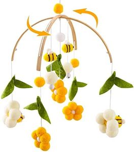 Youuys Mobile Baby Wooden with Felt Balls, Bees and Flowers, Baby Mobile Wind Chime, Bed Bell Pendant for Baby Bed, Nursery Decoration, Gift for Baby Girls or Boys