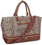 CLUCI Weekend Bags for Women Garment Bags for Travel Canvas Carry on Bag Spirit Airlines Personal Item Bags with Shoe Compartment Leopard Pattern with Brown