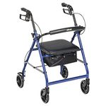 Drive Medical Aluminum Rollator Walker Fold Up/Removable Back Support, 6" Wheels, Blue, 1 Count