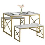 Urban Decor Wood Kitchen 1 Table with 2 Benches Wooden Dining Room Dinette Sets with Metal Frame for Breakfast Nook and Small Space