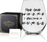 Perfectinsoy The One Where I Become A Nurse Wine Glass with Gift Box, Nurses Gifts for Women, Nurse Student, Practitioner, Sister, Colleague, Friend, Neighbors, RN Nurse Presents, Graduation Gifts