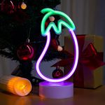 ENUOLI Eggplant Shaped Neon Sign,LED Neon Sign for Bedroom Purple Eggplant Neon Lights USB/Battery Operated Neon Lamp Purple Room Decor Light Up Neon Sign for Games Room Living Room Party