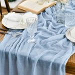 Artoid Mode Boho Sky Blue Halloween Gauze Wedding Table Runner, Seasonal Fabric Kitchen Dining Holiday Table Decor for Home Party Indoor 90x300 cm