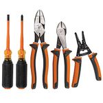 Insulated Screwdriver Tool Set, 1000V with #2 Phillips and 1/4-Inch Cabinet Slim Tips, 2 Pliers and Wire Stripper, Klein Tools 94130