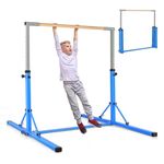 COSTWAY Foldable Gymnastics Bar, 90-150cm Height Adjustable Training Bar with Easy Moving Wheels and Non-slip Feet, Home Gym Equipment for Kids Juniors, 100kg Weight Capacity (Blue)