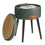 VASAGLE EKHO Collection Storage Ottoman, Vanity Chair Stool, Round Storage Seat, Loads 330 lb, Forest Green ULOM005C01