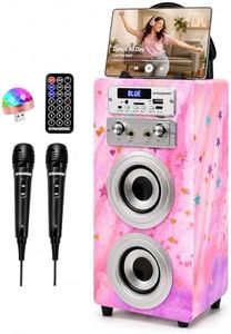 DYNASONIC Karaoke Machine with 2 Microphones, Portable Bluetooth Speaker with Lights, USB and SD Reader, Gift for Children Ages 5-13 (Model 15 lights)