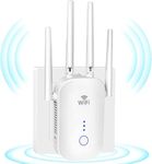 WiFi Extender Booster, Internet Booster 1200Mbps,WiFi Booster Dual Band 2.4GHz & 5.8GHz,WiFi Range Extender with Ethernet Port and External 4 * 3dBi Antennas, Covers Up to 3000 Sq.ft (White)