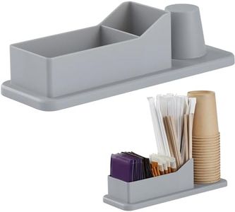 Navaris Small Coffee Station Organizer - Tea and Coffee Condiment Supplies Holder with Stacking Cup Storage - For Kitchen or Office Break Room - Gray